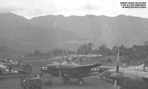 P-38s and P-40s at Port Moresby side of Owen Stanley Mountain Range